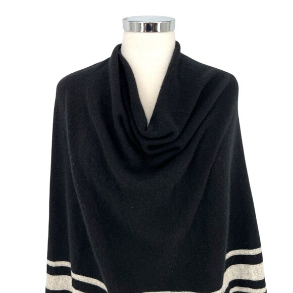 Charter Club Luxury Cashmere Black Poncho With Gray Stripes One Size - Picture 6 of 10
